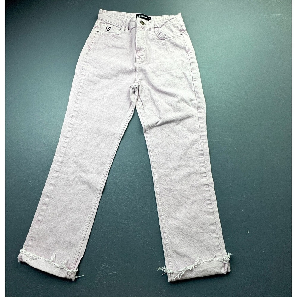 Desigual Women's Size 36 Pink Cropped Straight Leg Jeans Frayed Hem Casual Denim